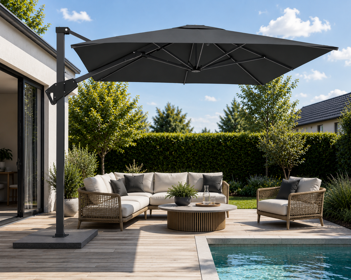 Parasol ogrodowy 2,5m x 2,5m antracyt z marmurową podstawą