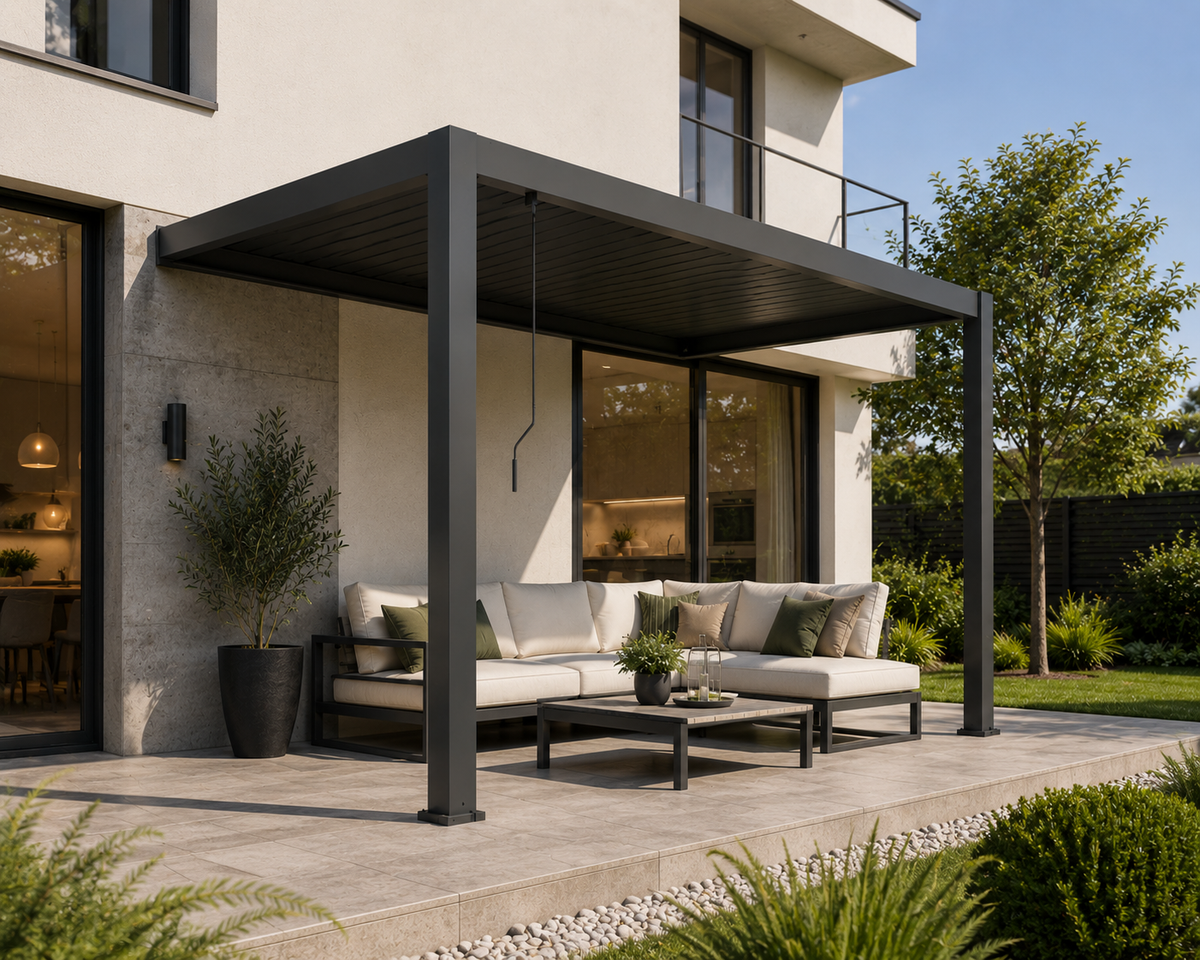 Pergola Ogrodowa przyścienna BASE 4 x 3 m antracytowa z manualną regulacją lameli