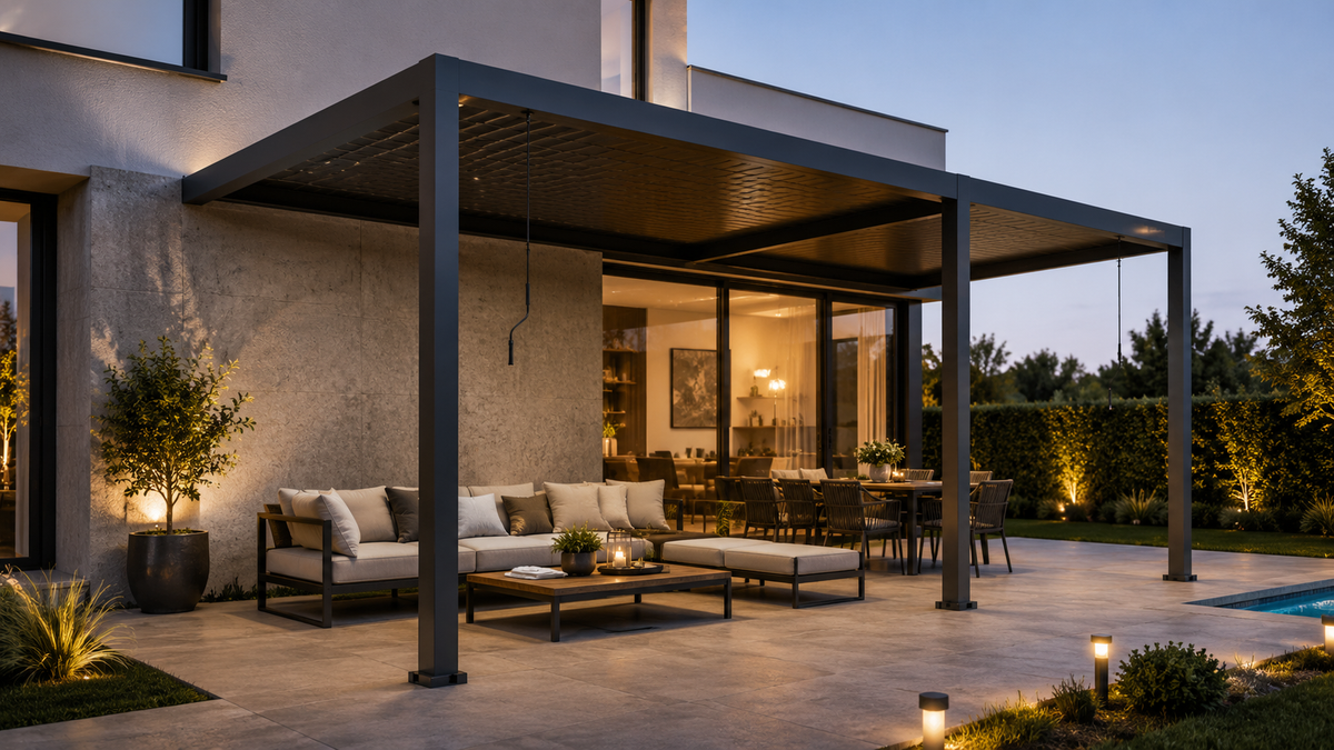 Pergola Ogrodowa przyścienna BASE 6 x 4 m antracytowa z manualną regulacją lameli