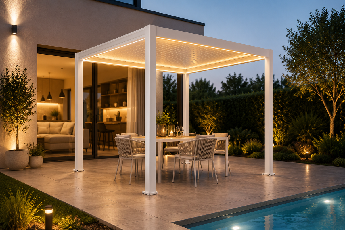 Pergola ogrodowa BASE 3 x 3 m biała z elektryczną regulacją lameli