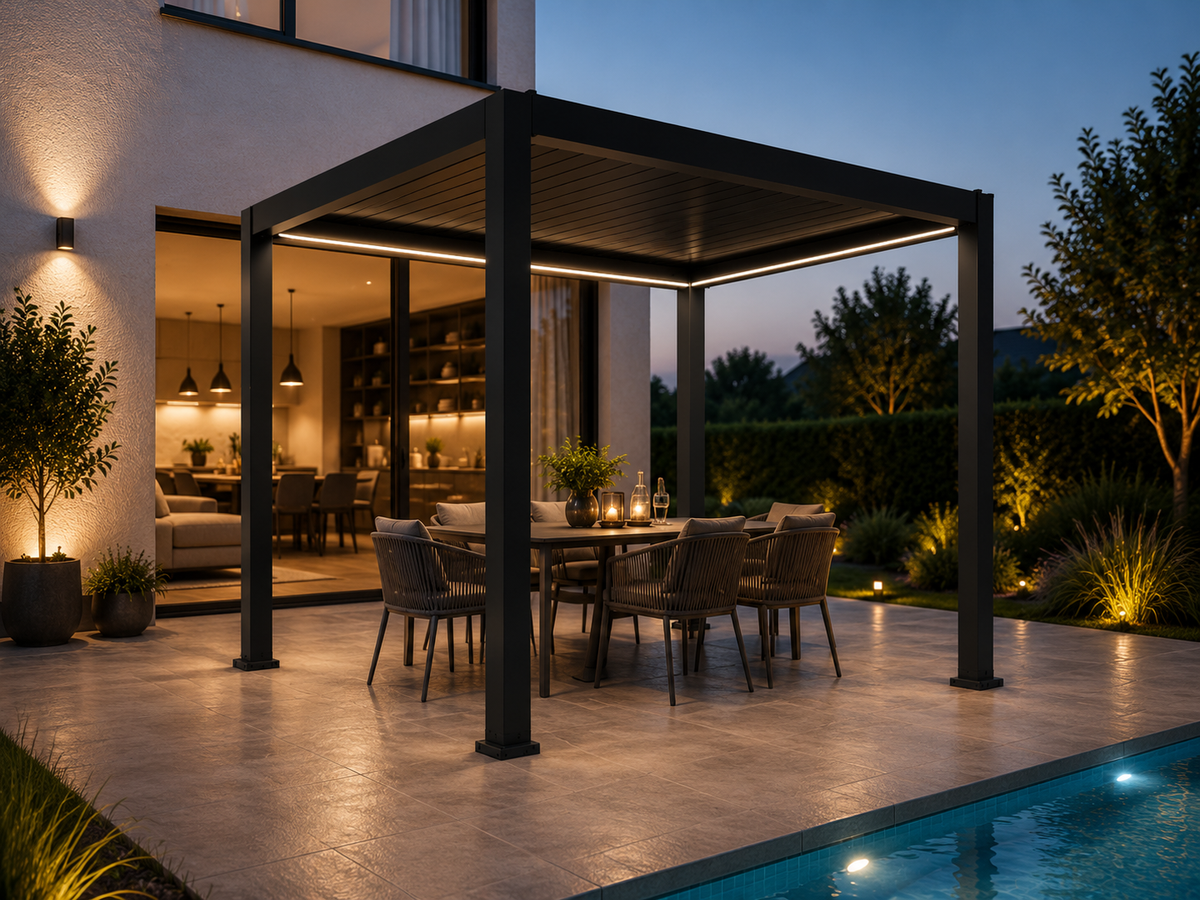Pergola ogrodowa BASE 3 x 3 m czarna z elektryczną regulacją lameli