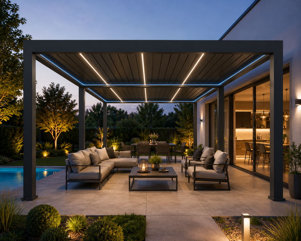 LUX 6 x 4 m anthracite garden pergola with electric louver control