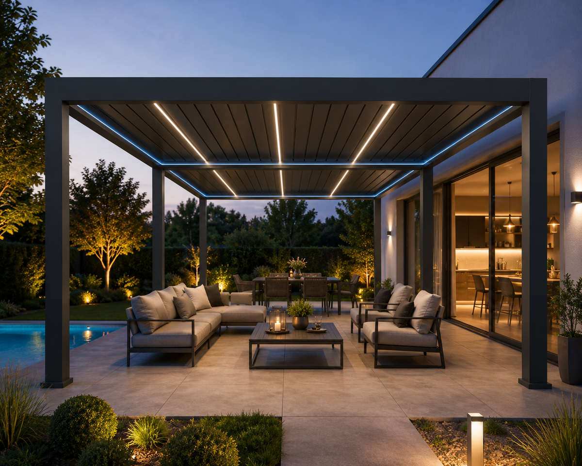 Pergola ogrodowa LUX 6 x 4 m antracytowa z elektryczną regulacją lameli