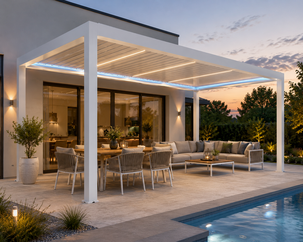 Pergola ogrodowa LUX 6 x 4 m biała z elektryczną regulacją lameli