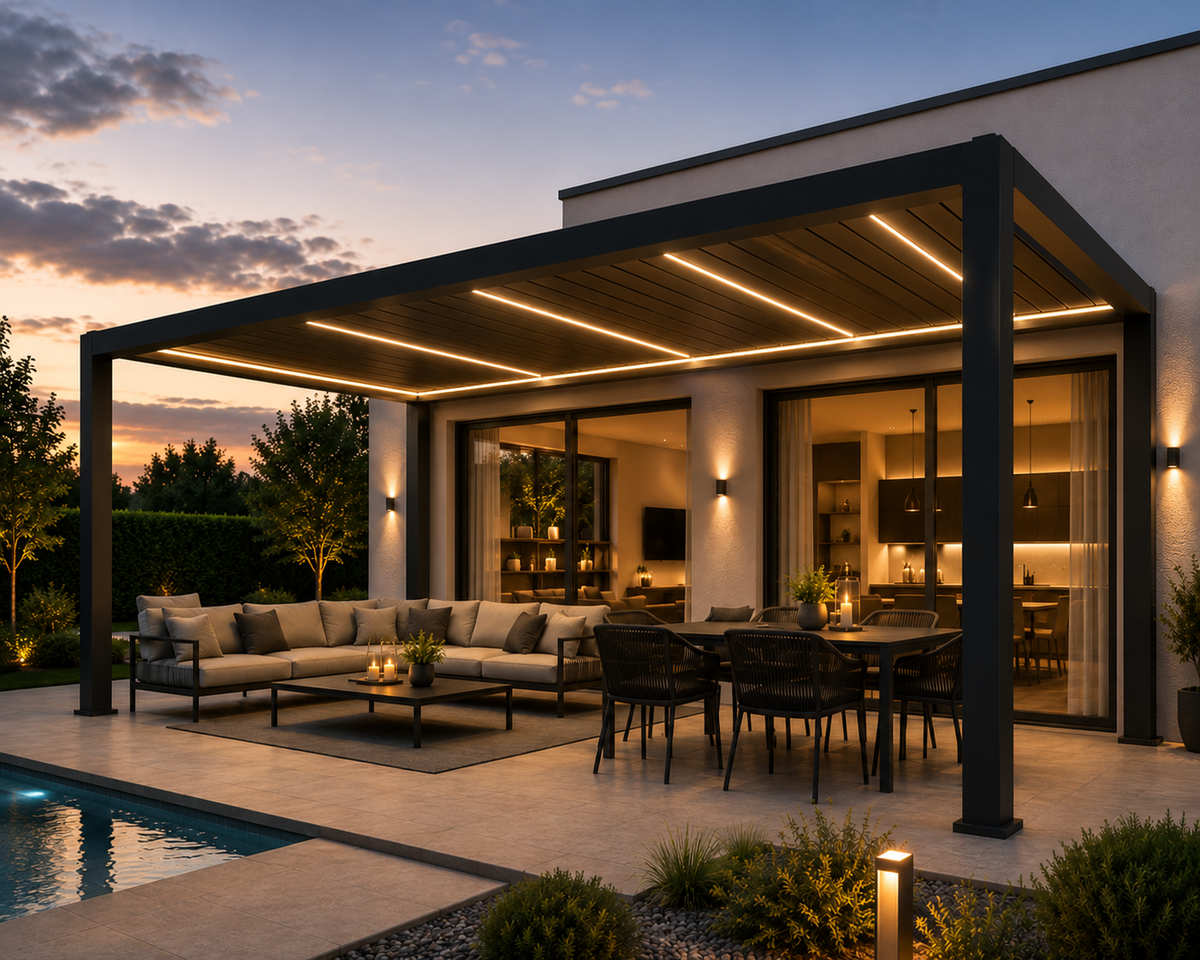 Pergola ogrodowa LUX 6 x 4 m czarna z elektryczną regulacją lameli